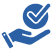 a blue hand holding a check mark